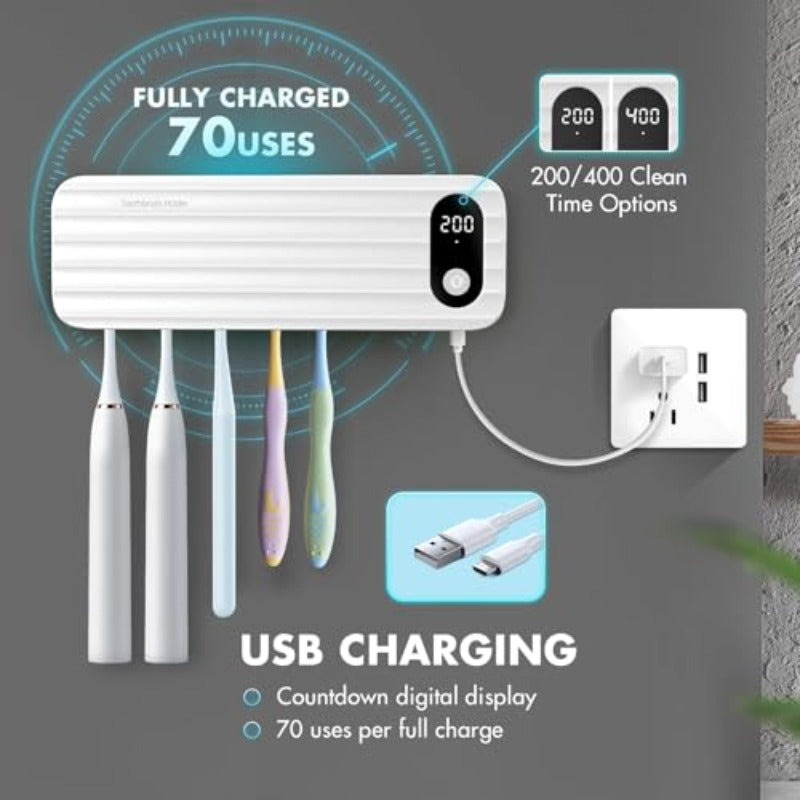 Cordless Smart Toothbrush Holder UV Disinfection System