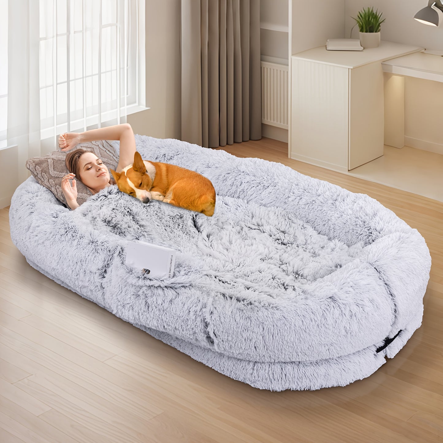 Cozy Faux Fur Pet Bed With Memory Foam Pillow For Dogs