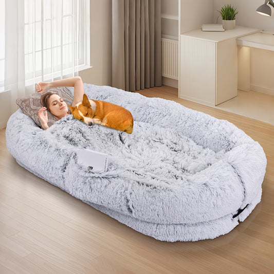 Cozy Faux Fur Pet Bed With Memory Foam Pillow For Dogs