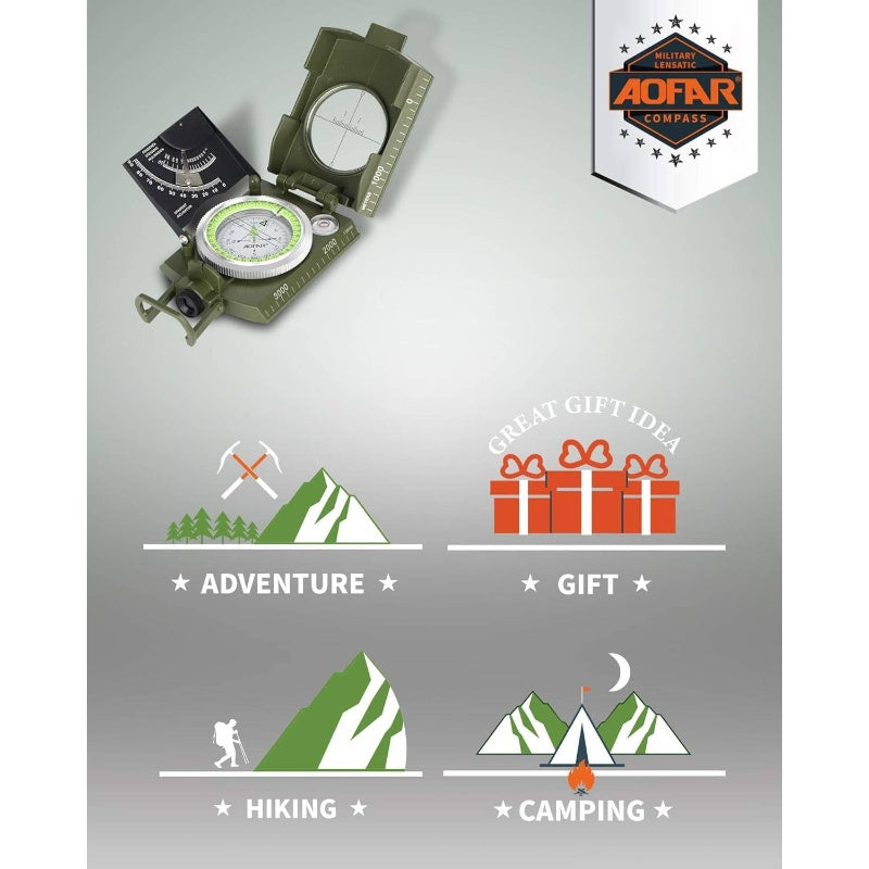 Lensatic Compass With Inclinometer And Waterproof Sight