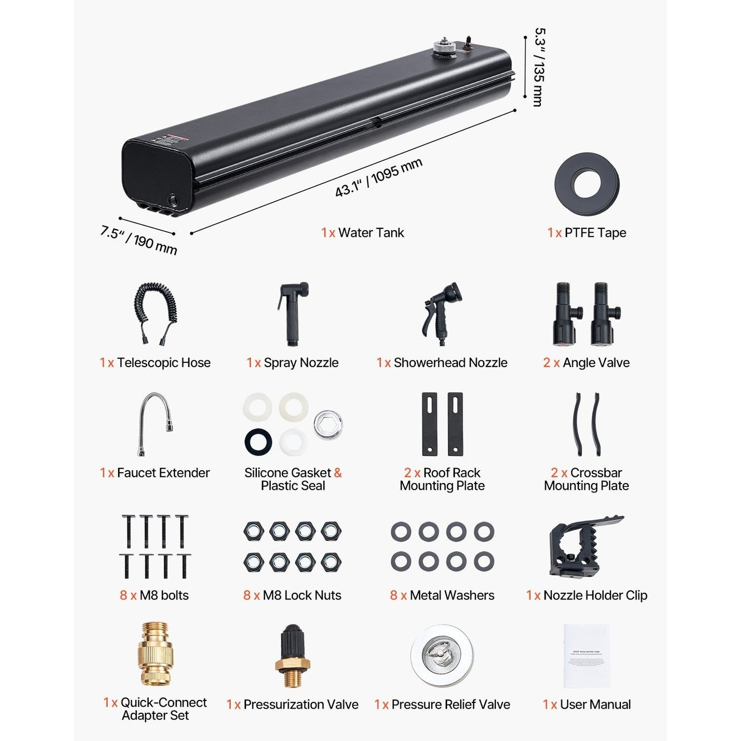 Portable Roof Rack Water Tank with Splash Guard Panel