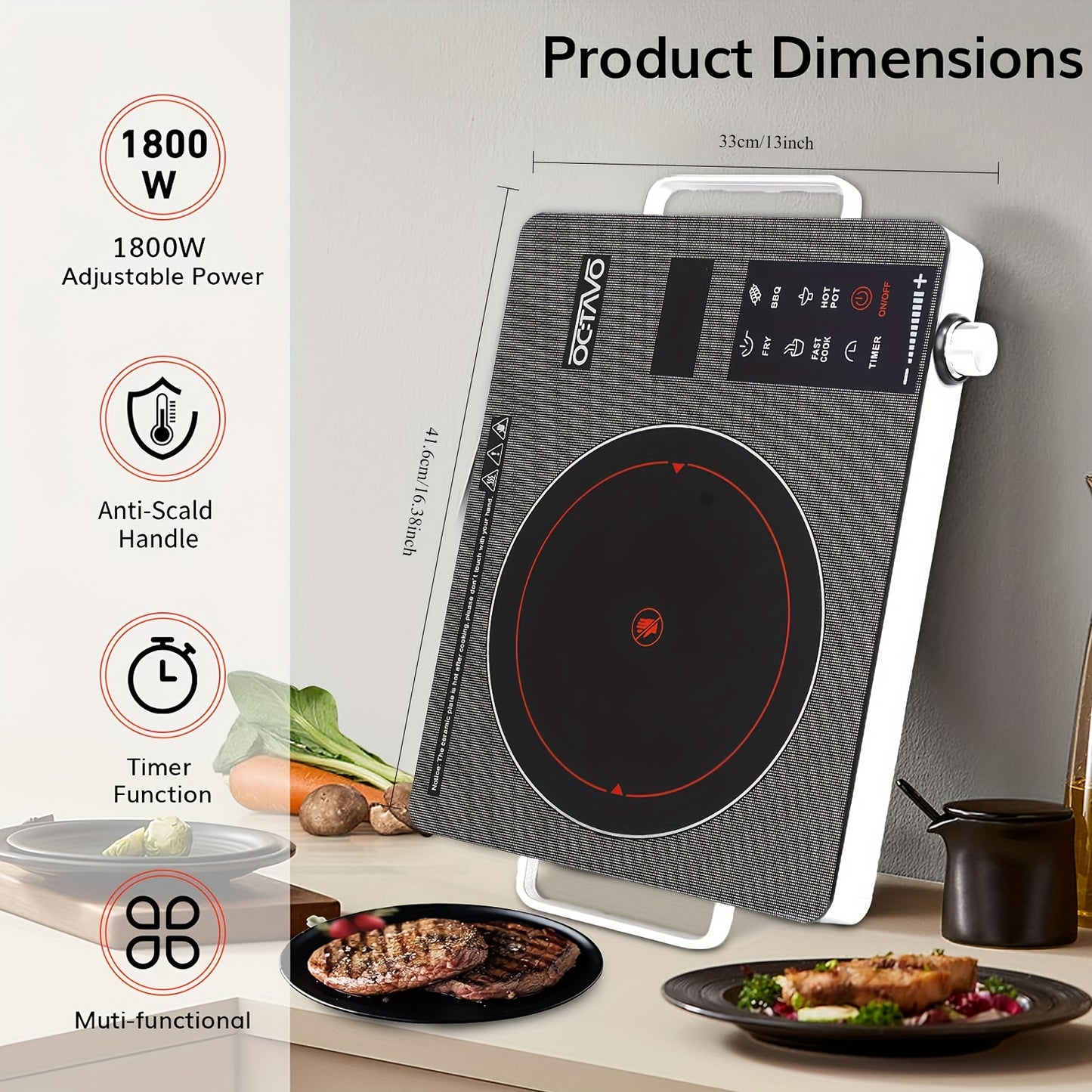 1800W Portable Infrared Burner With Timer And Glass Cooktop