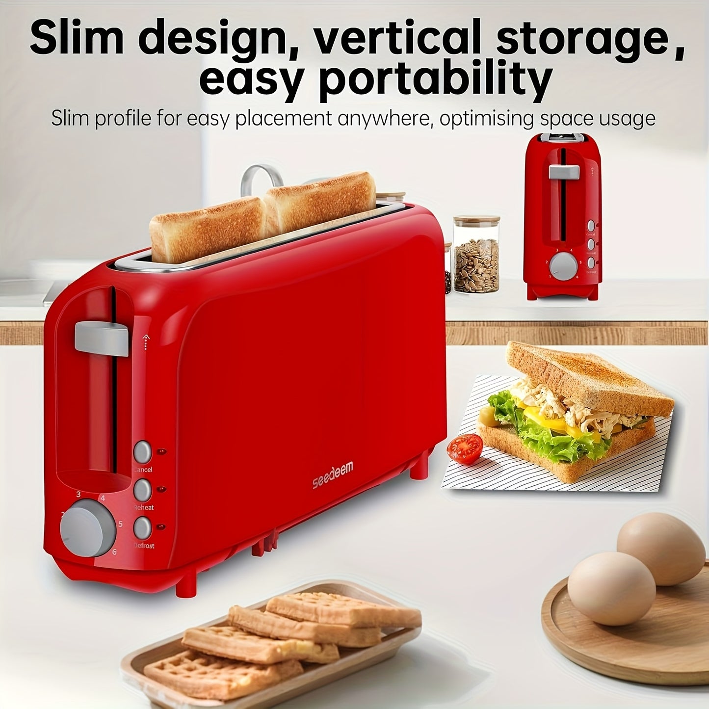 Slim Toaster With 6 Setting Shade Control Removable Tray