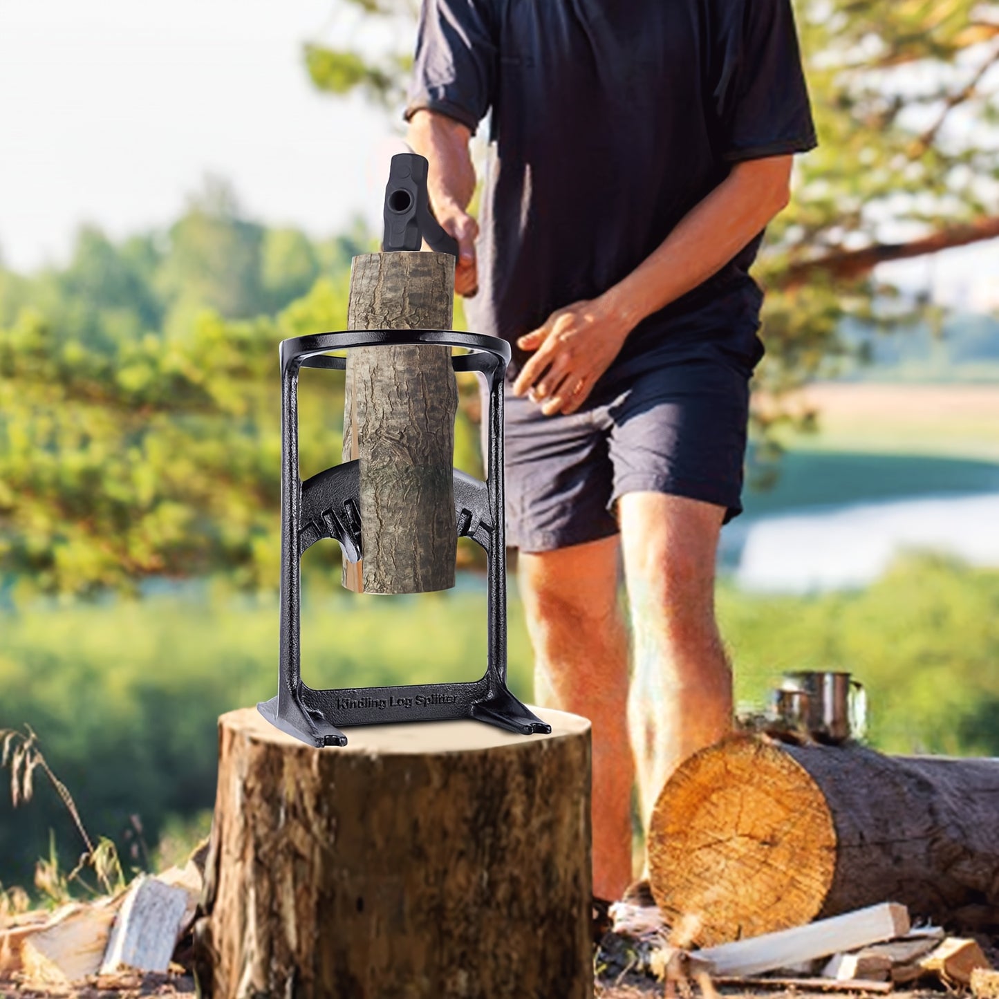 Heavy Duty Cast Iron Kindling Log Splitter for Easy Firewood Preparation