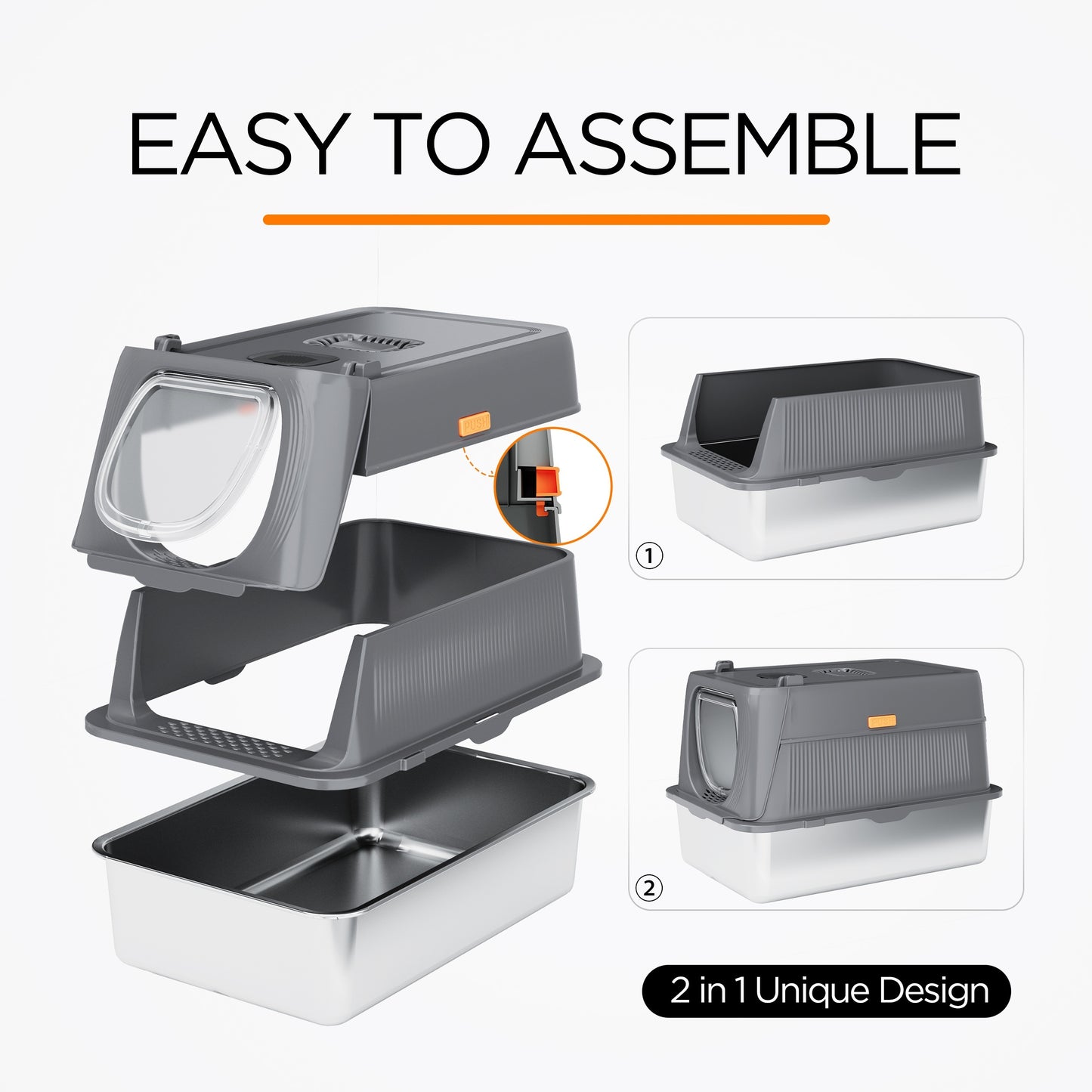 CITYLIFE Extra Large Stainless Steel Enclosed Cat Litter Box