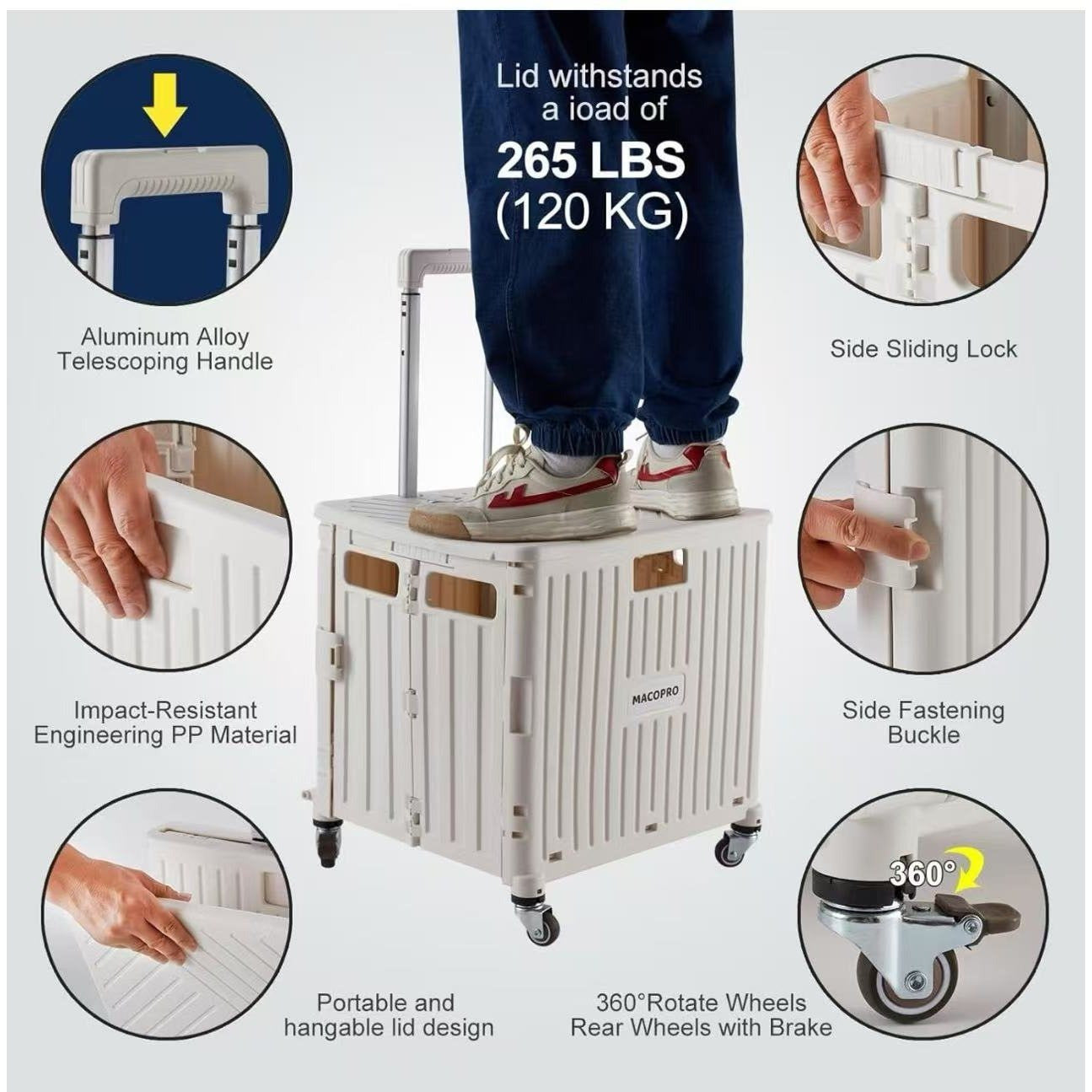 Foldable Rolling Cart With Telescopic Handle And Wheels