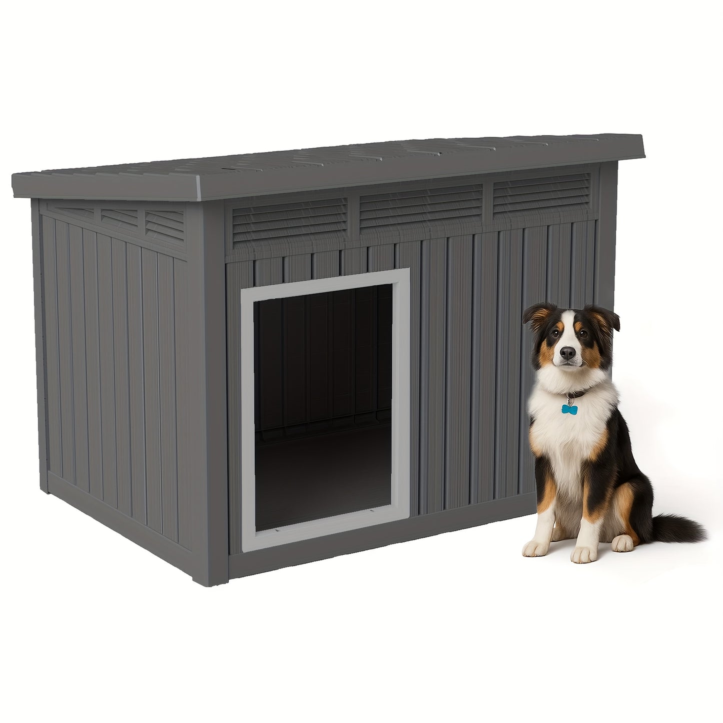 Heavy Duty Outdoor Dog Shelter With Slanted Roof Ventilated