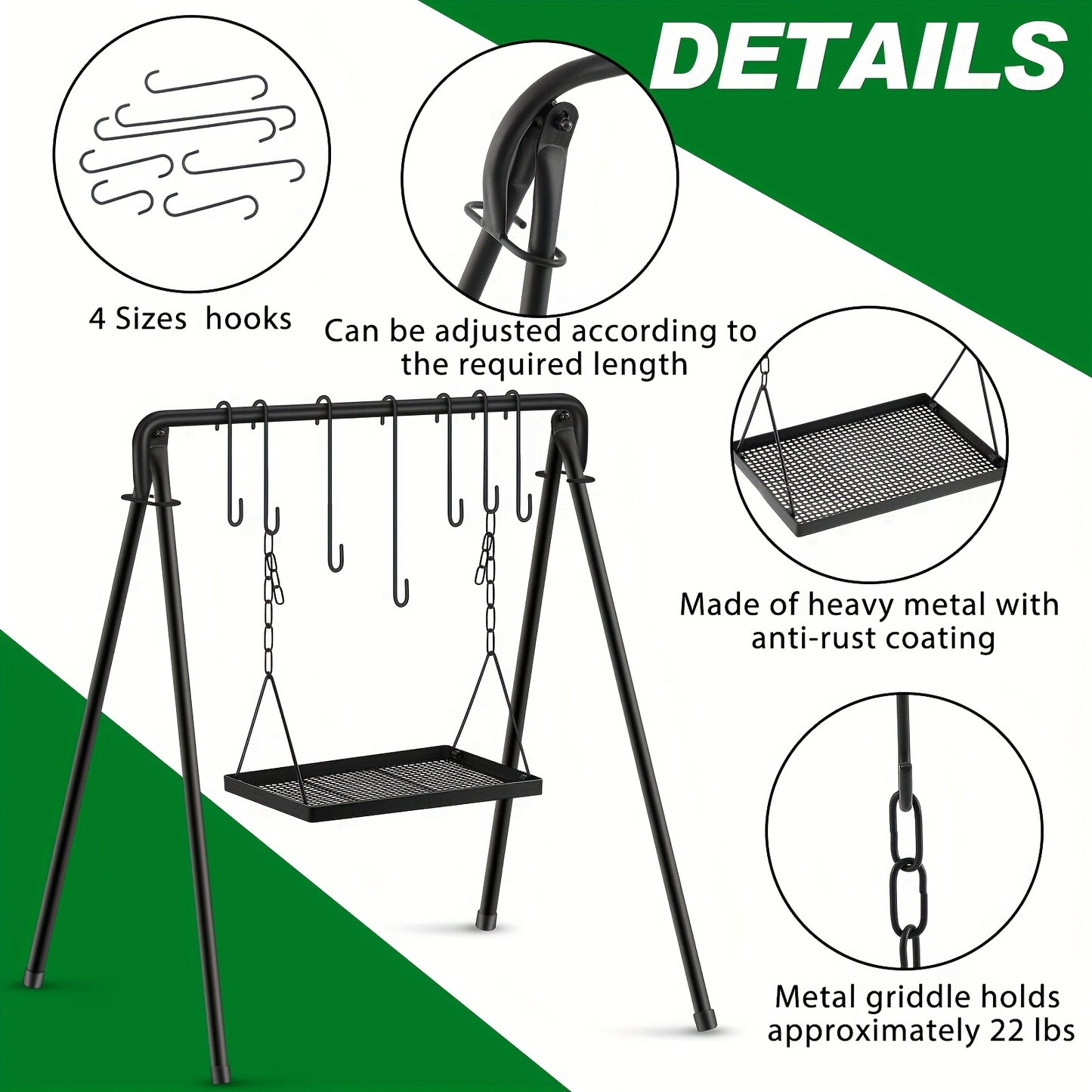Adjustable Campfire Grill Stand for Outdoor BBQ Cooking