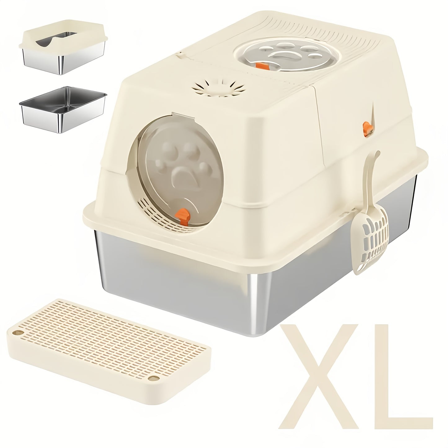 Stainless Steel Cat Litter Box Set with Deodorizing Block