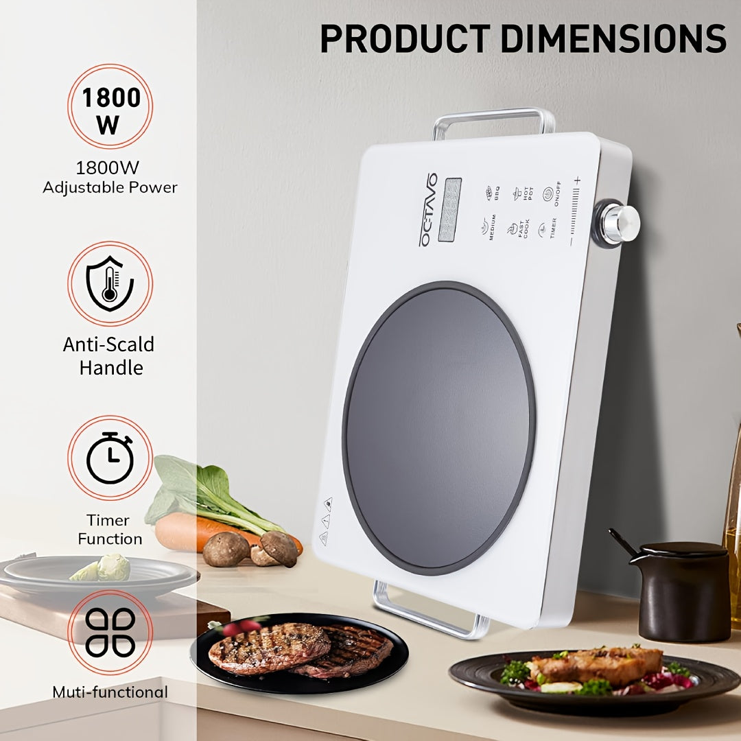 1800W Portable Infrared Burner With Timer And Glass Cooktop