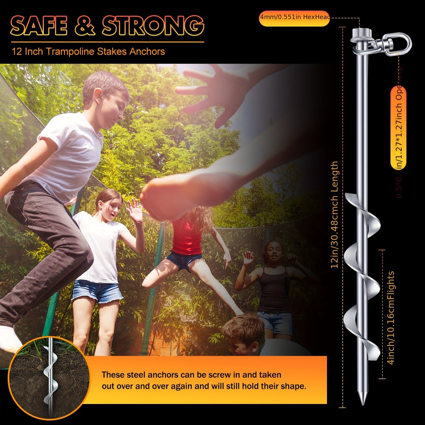 Heavy Duty Iron Ground Anchors Spiral Screw In For Camping