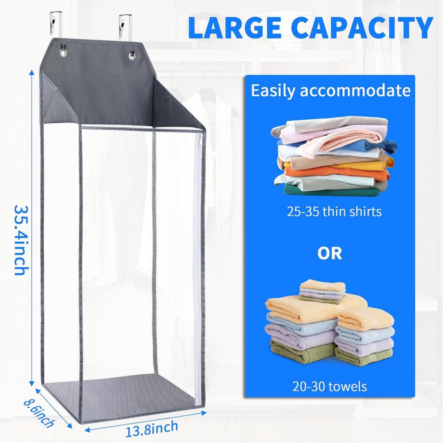Foldable Wall Hanging Laundry Basket With Zipper For Door