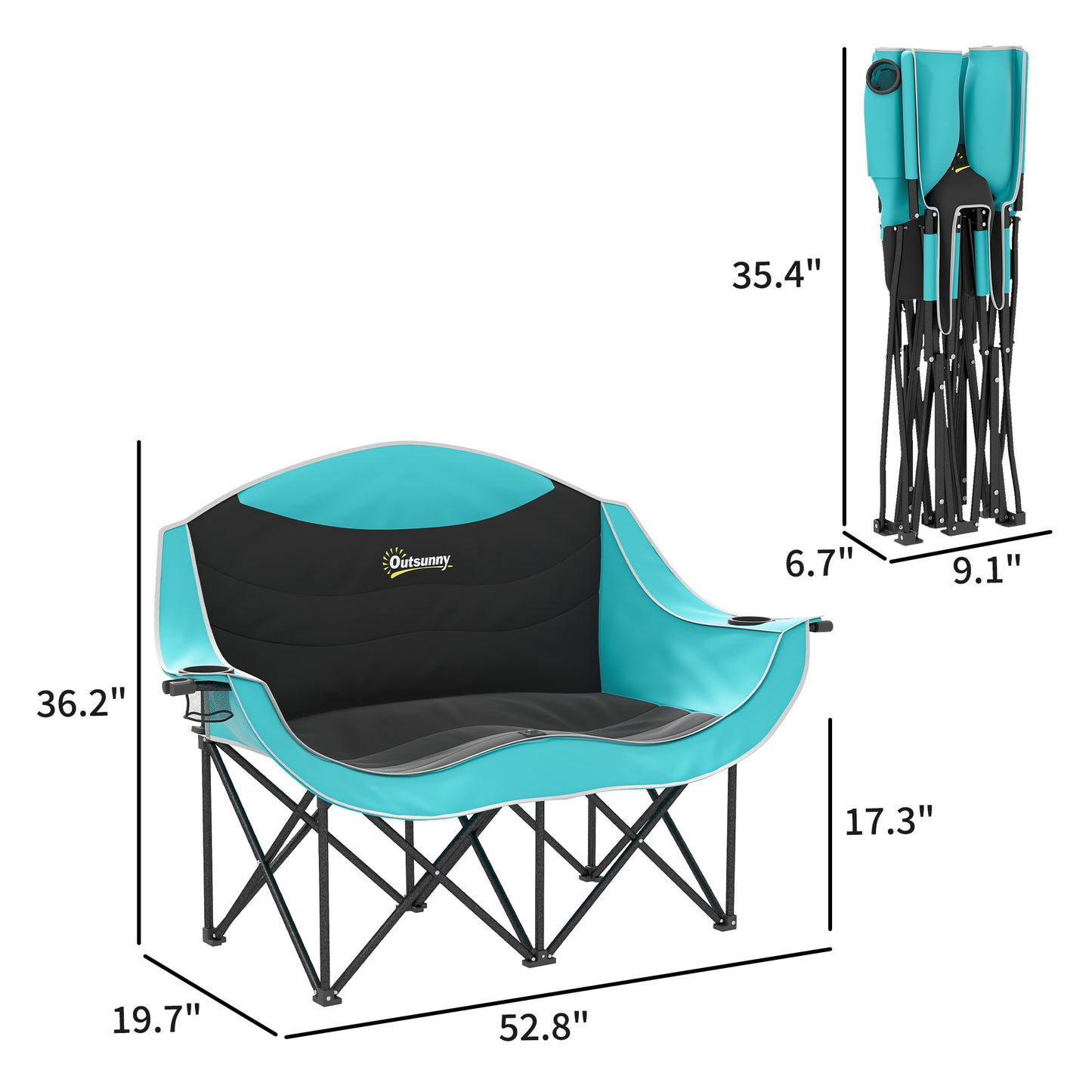 Double Padded Camping Chair for Two With Cup Holders