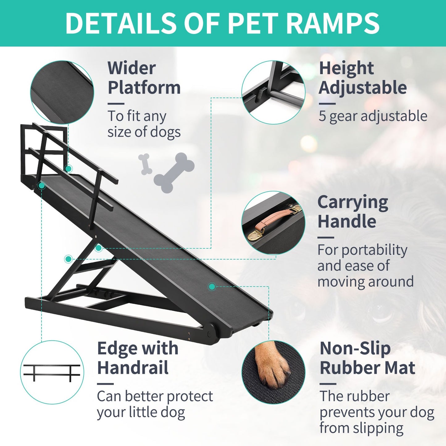 Adjustable Wooden Dog Ramp For Beds Couches And SUVs