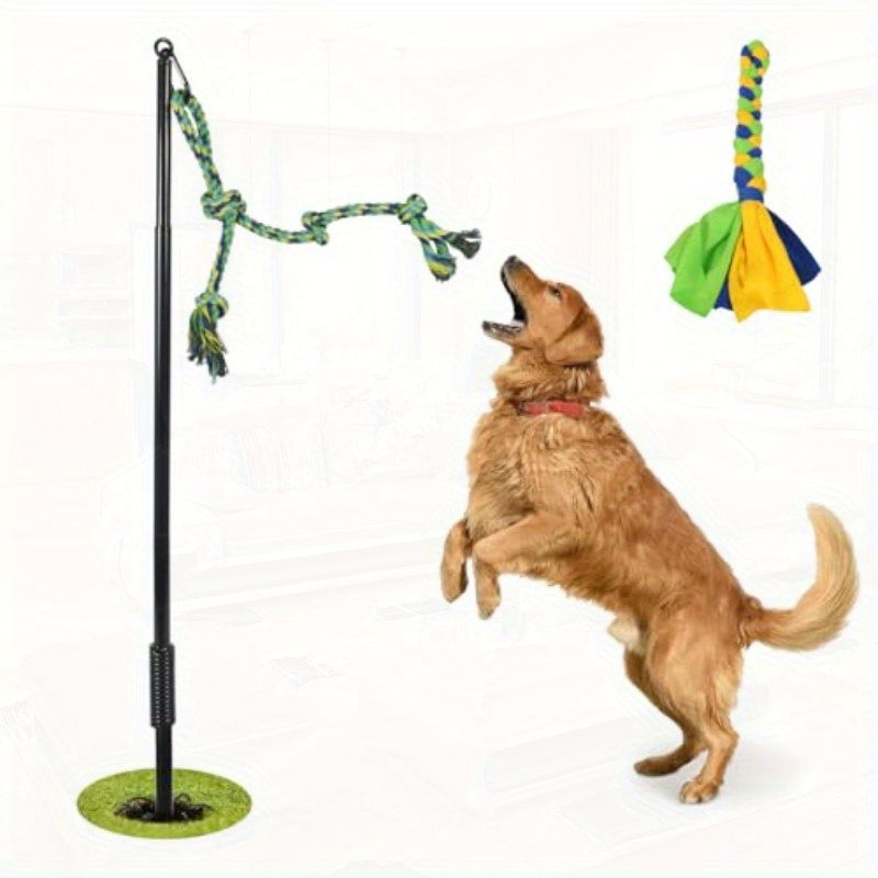 Adjustable Spring Pole Tug Toy With Ground Stake For Dogs