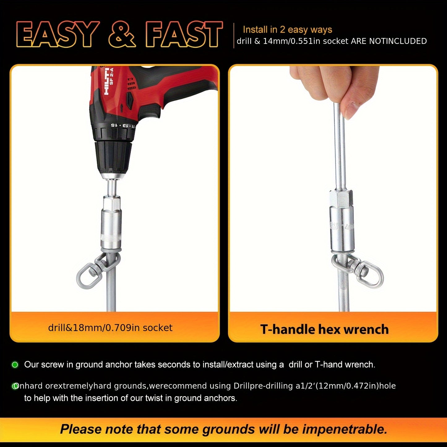 Heavy Duty Iron Ground Anchors Spiral Screw In For Camping