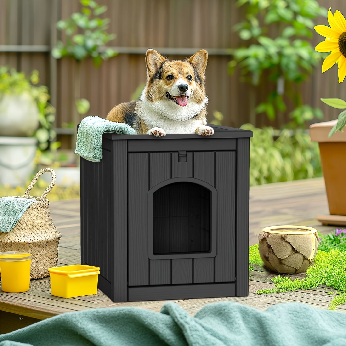 Weatherproof Resin Outdoor Dog House for Small Dogs