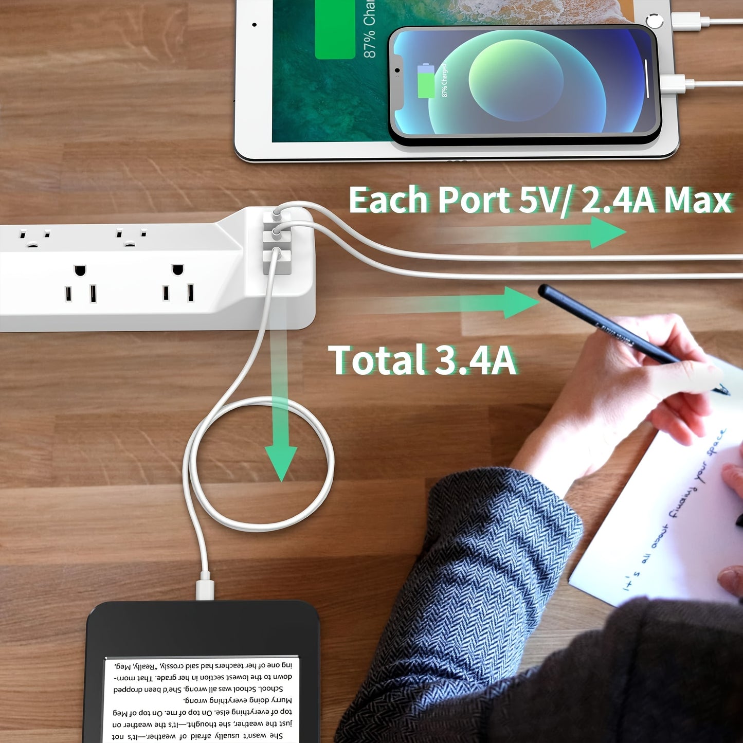 Power Strip Surge Protector With USB Ports And Mountable