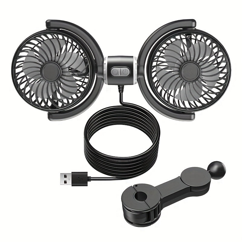 Rear Seat Headrest Dual Head Fan With Three Speed Rotation