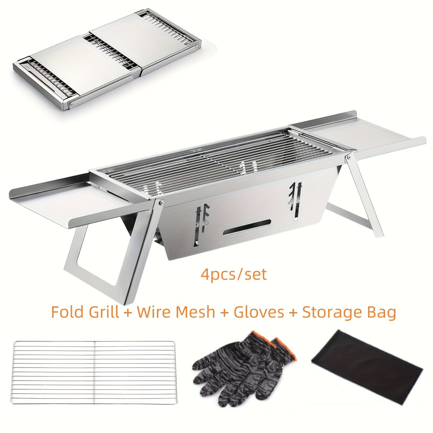 Foldable Stainless Steel Camping Grill Charcoal BBQ