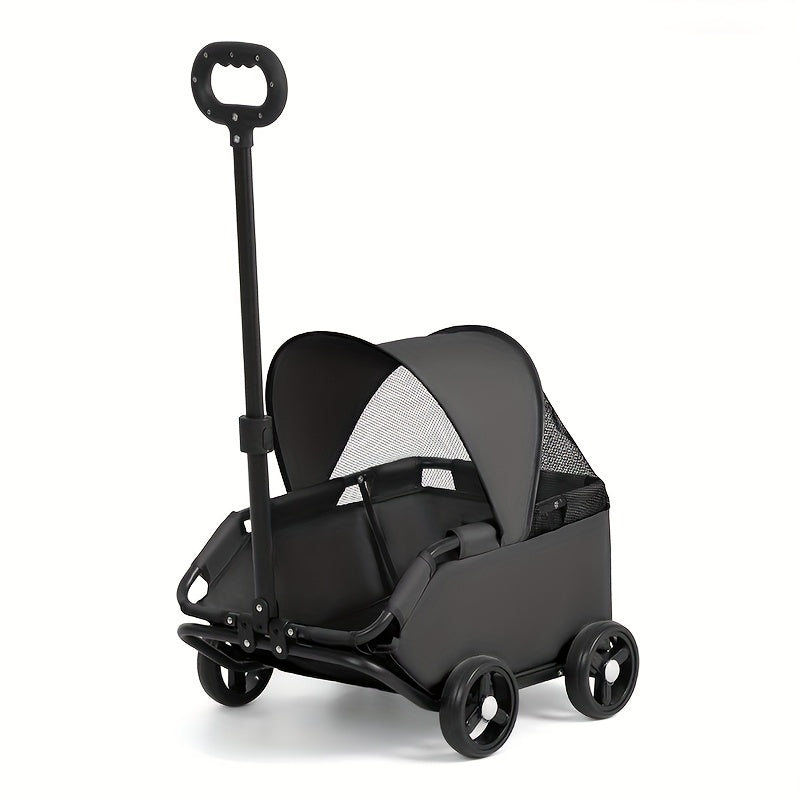 Foldable Pet Stroller With Storage Pockets And Safety Straps