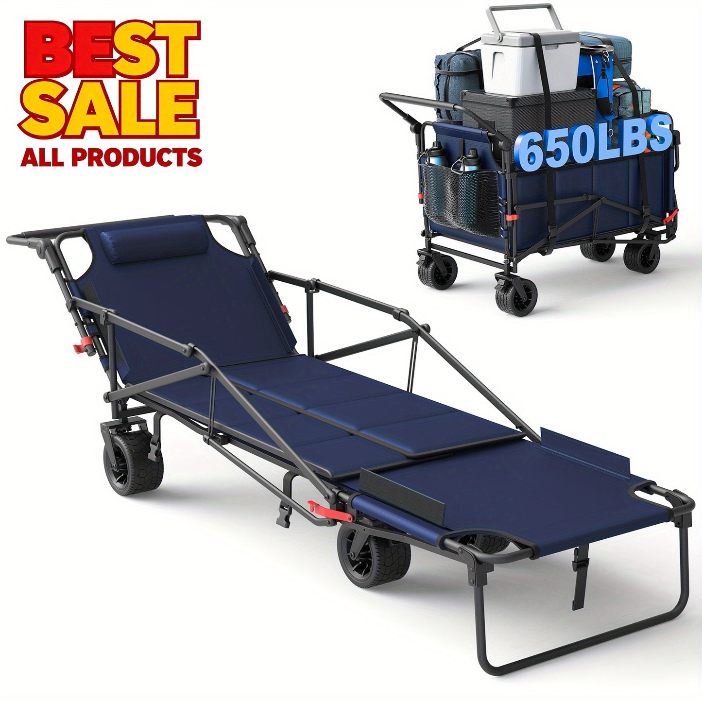 Two In One Folding Wagon Beach Chair All Terrain Grocery