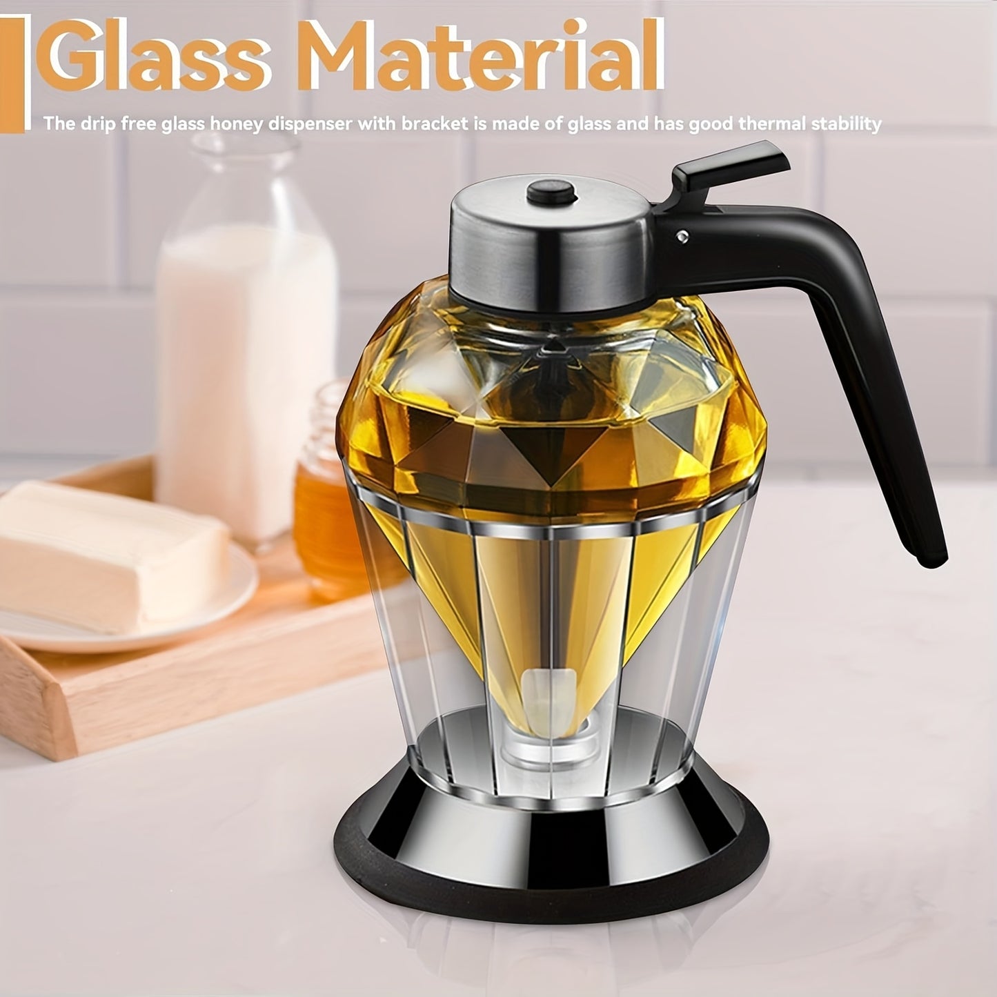 Stylish Glass Honey Dispenser No Drip With Scoop For Syrup