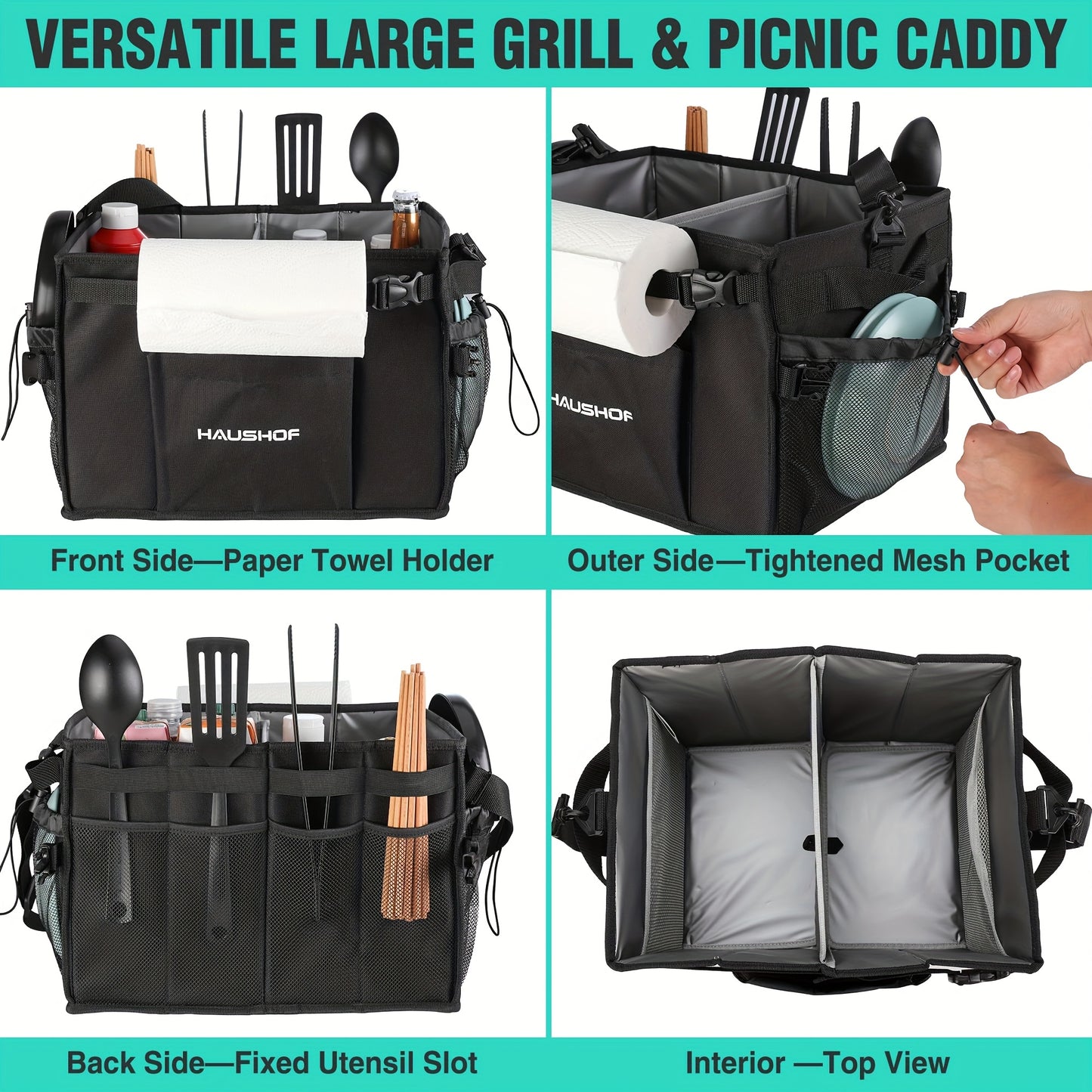 Haushof Foldable Grill Picnic Caddy for Outdoor Cooking