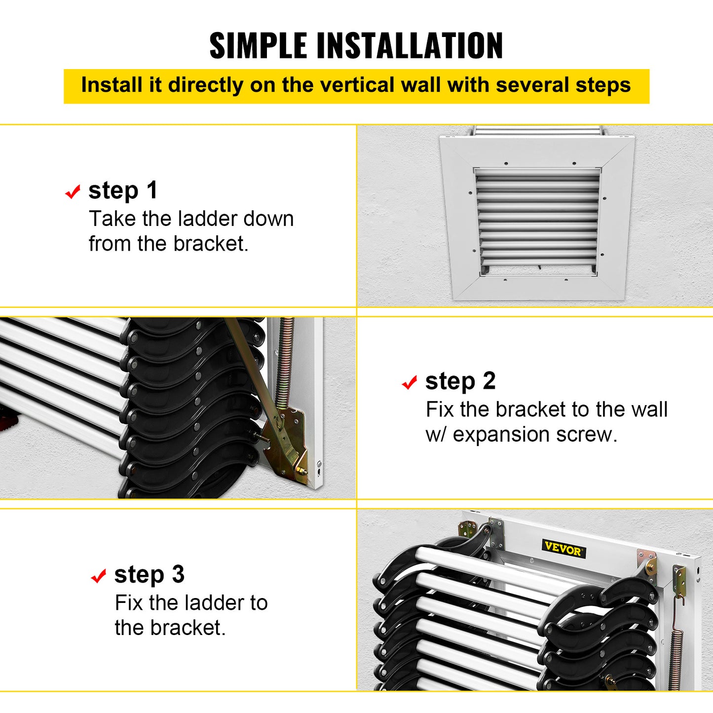 VEVOR Retractable Attic Ladder with Armrests for Easy Access