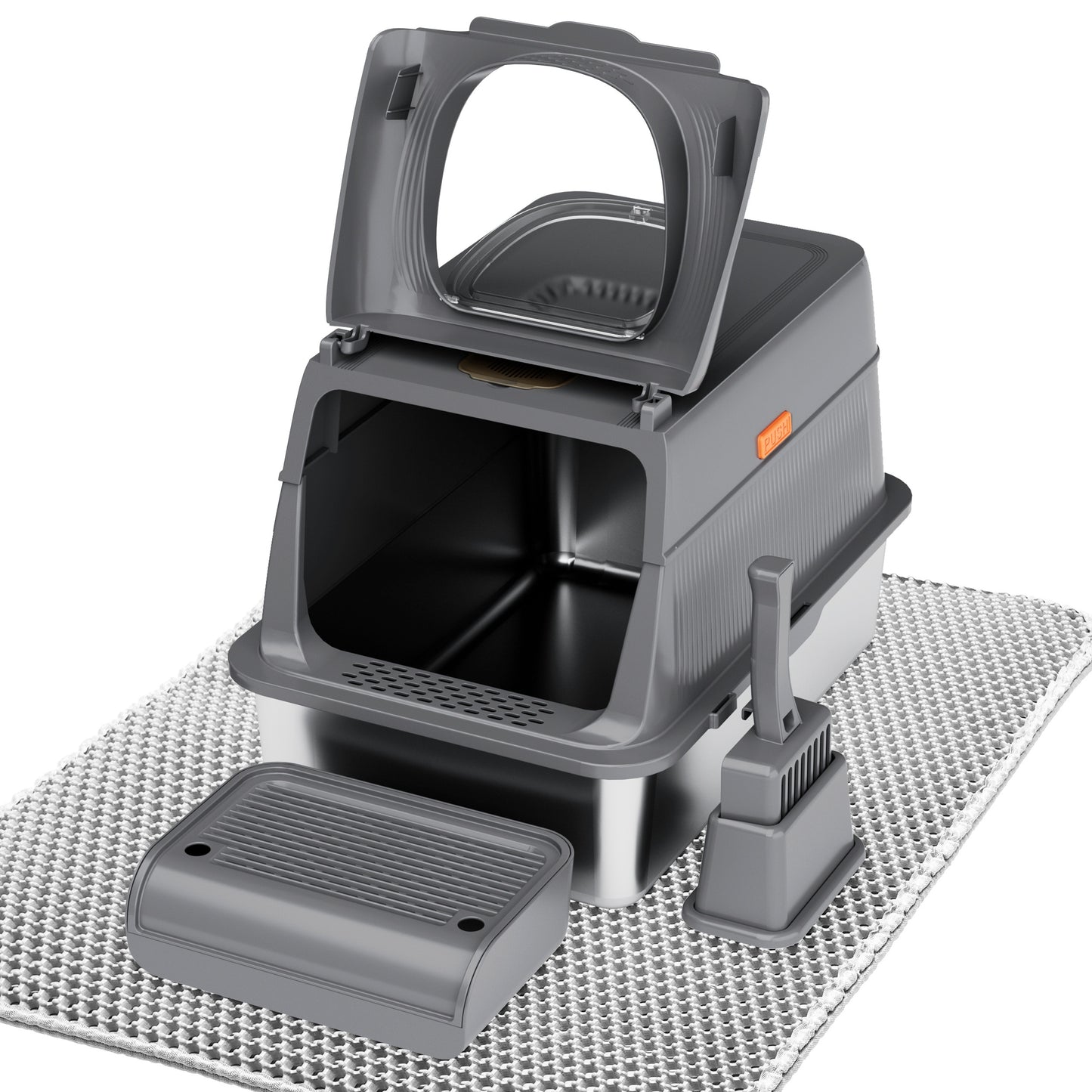 CITYLIFE Extra Large Stainless Steel Enclosed Cat Litter Box