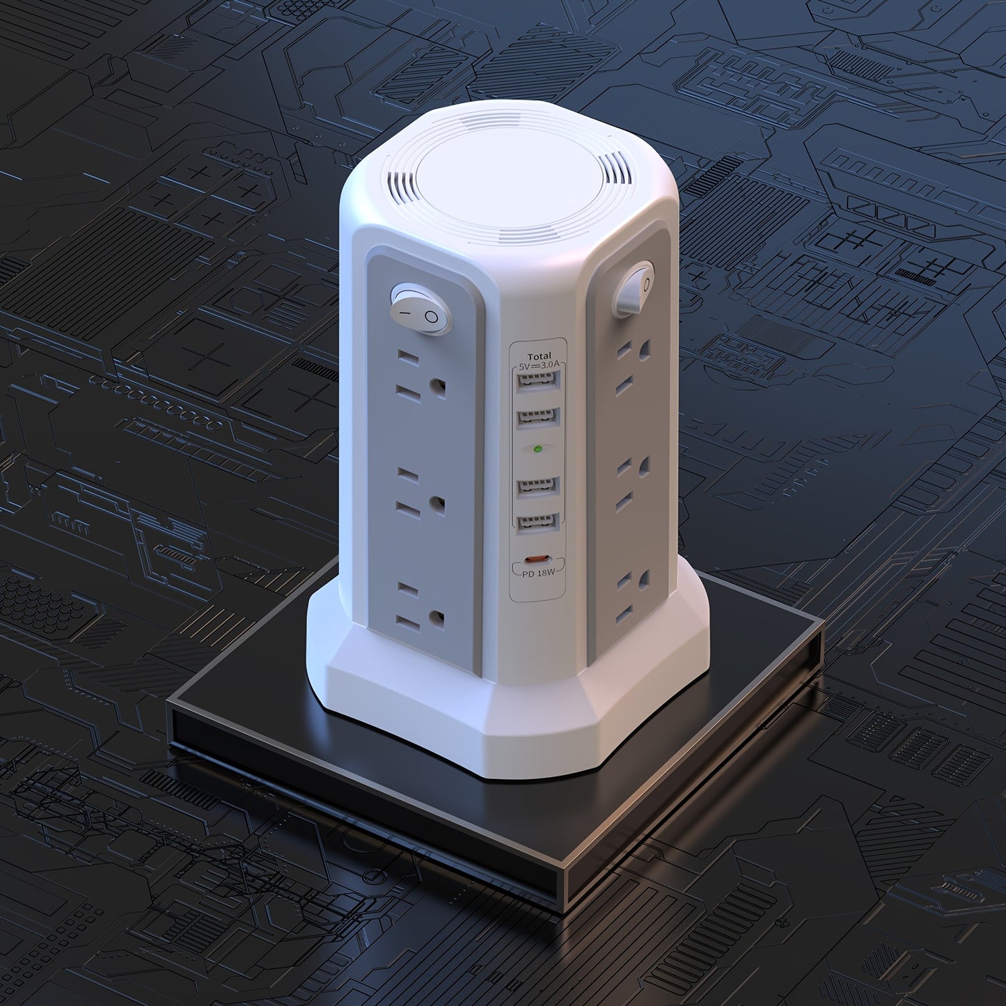Angled 12 Outlets Power Strip Tower USB C PD Ports