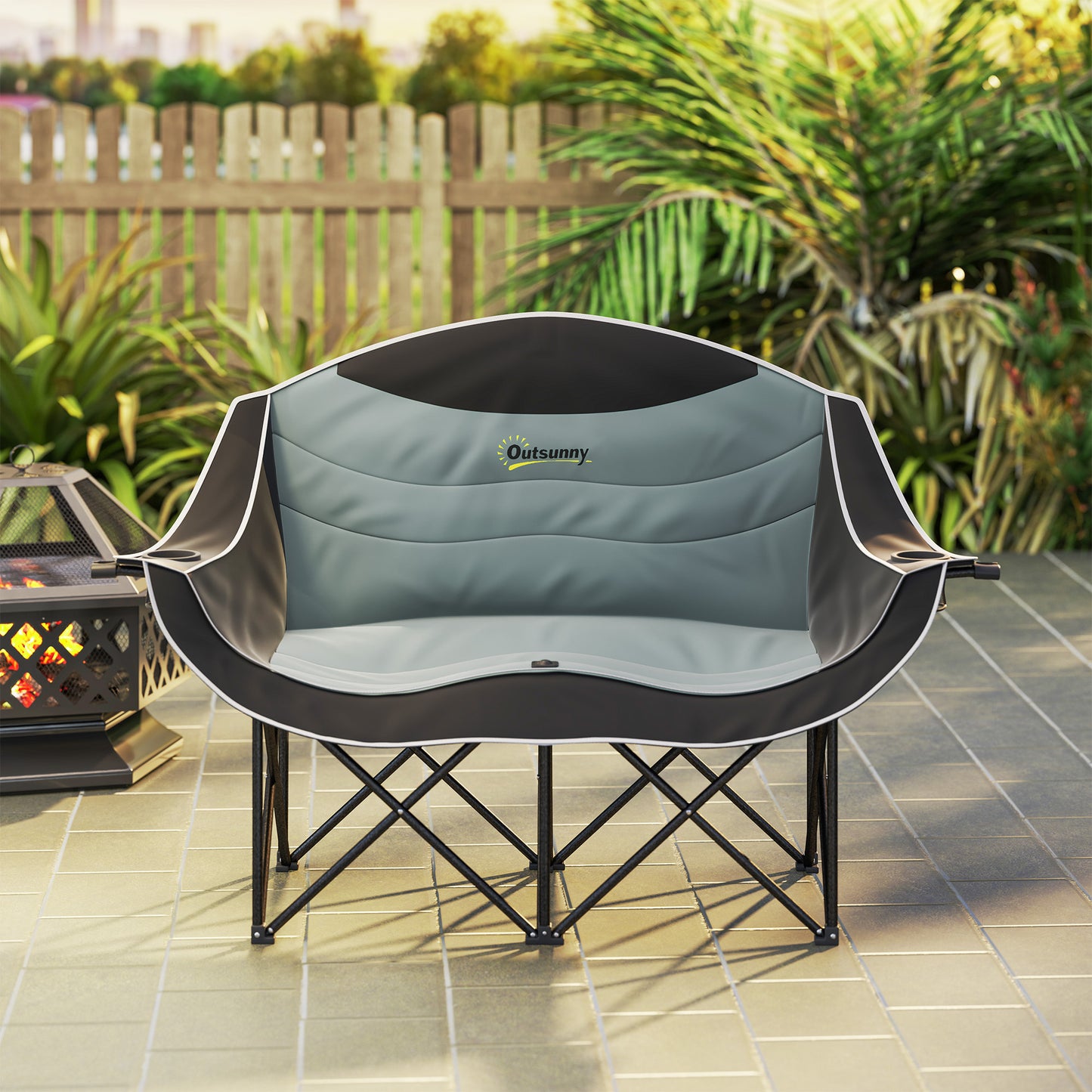 Double Padded Camping Chair for Two With Cup Holders