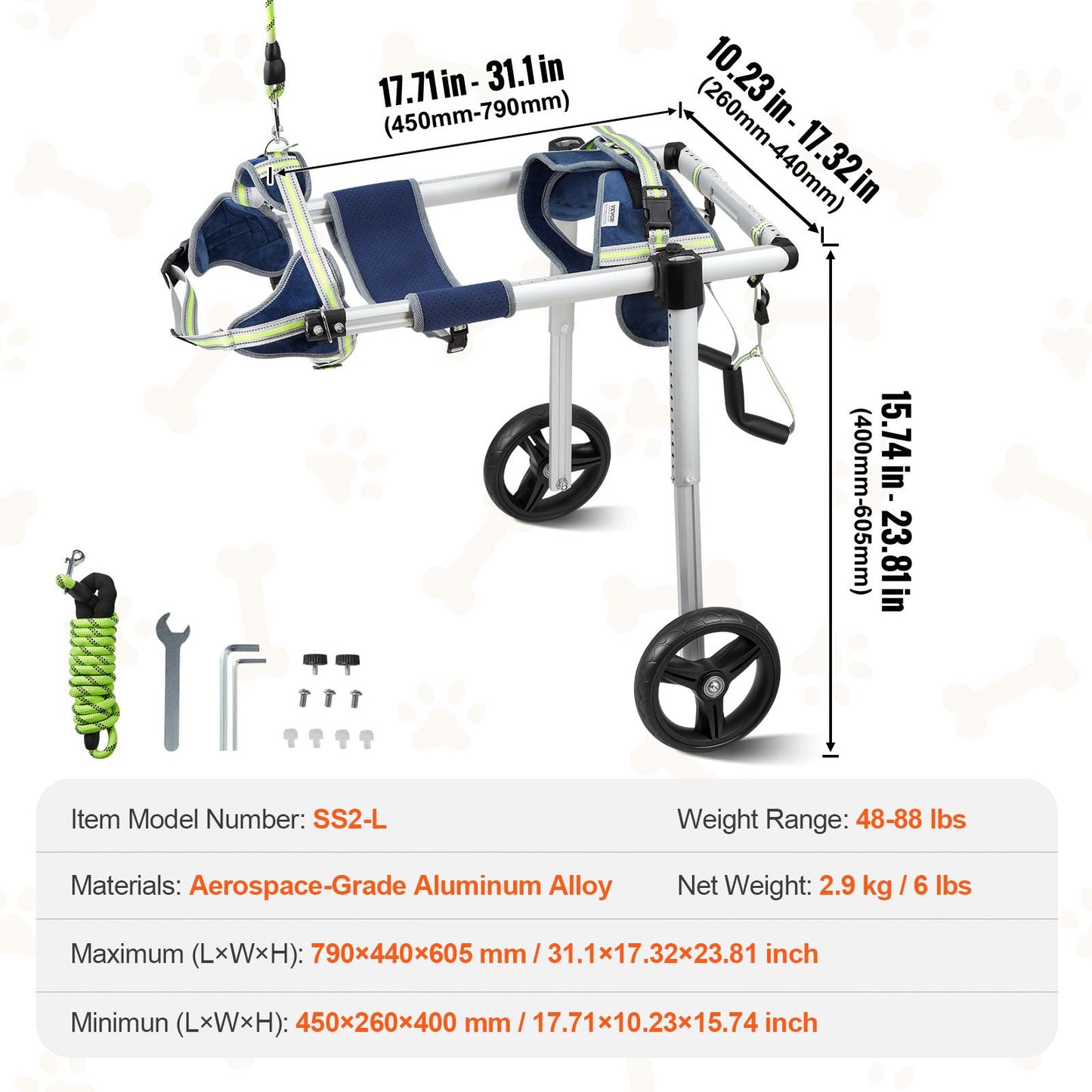 Aluminum Dog Wheelchair With Adjustable Hind Limb Support