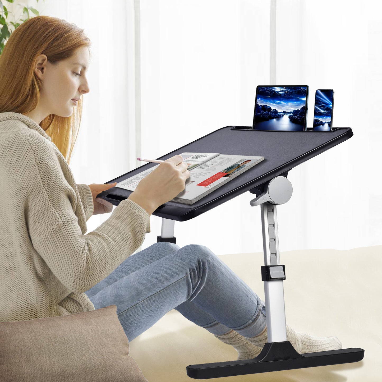 FWPP Adjustable Laptop Lap Desk Stand For Bed USB Light