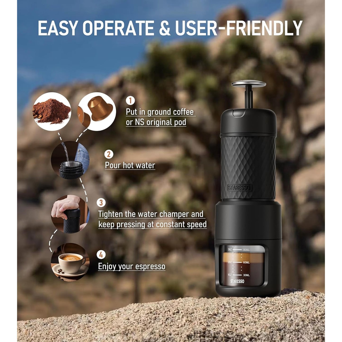 Portable Manual Espresso Maker for Ground Coffee Pods