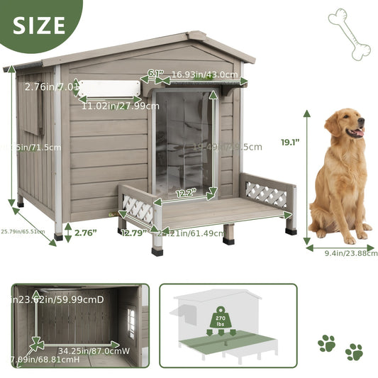 Weatherproof Bite Resistant Outdoor Indoor Dog House Deck