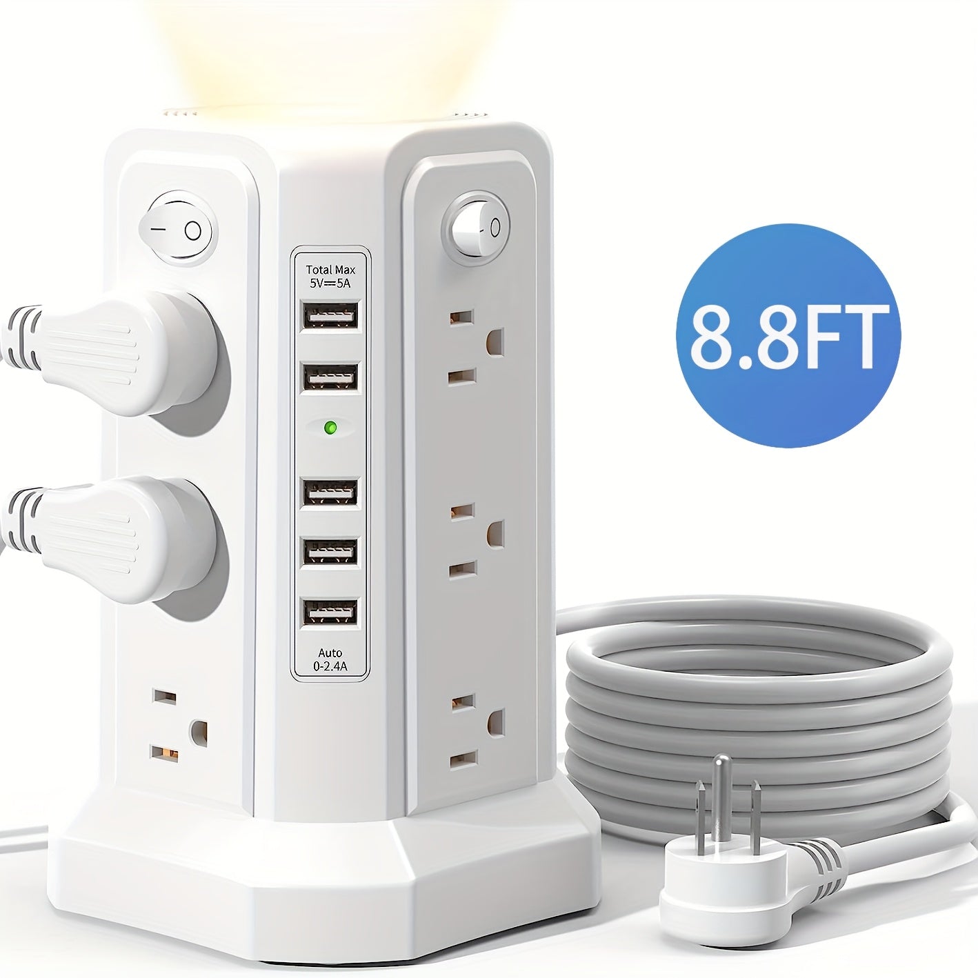 Angled 12 Outlets Power Strip Tower USB C PD Ports