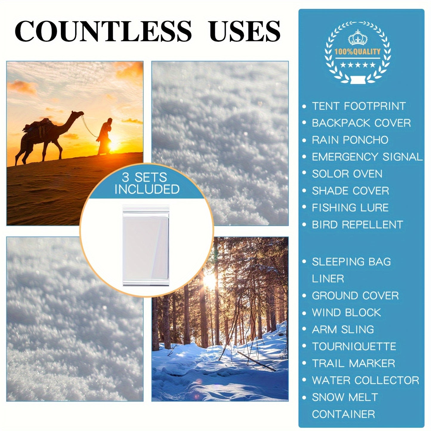 Emergency Thermal Blanket Kit for Outdoor Survival and First Aid