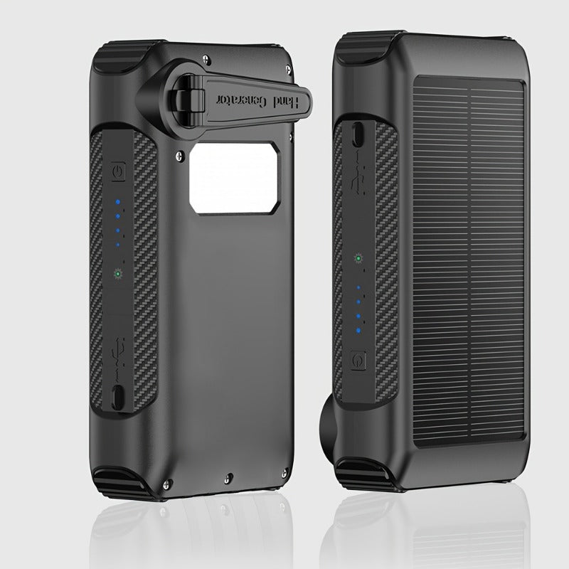 Portable Solar Power Bank with Hand-Crank Generator and Night Light