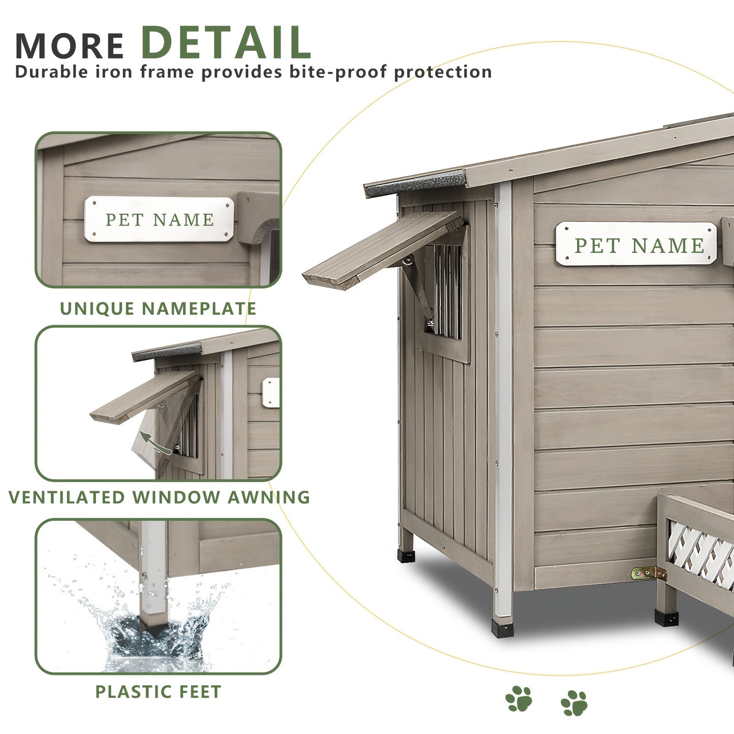 Weatherproof Bite Resistant Outdoor Indoor Dog House Deck