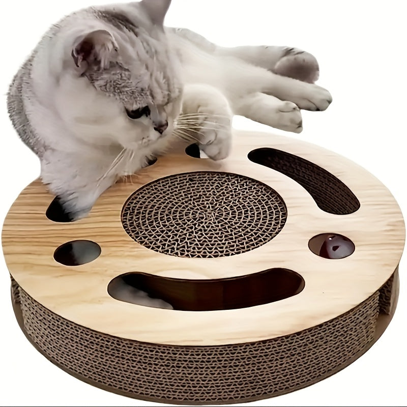 Interactive Cardboard Cat Scratching Toy With Ball Run
