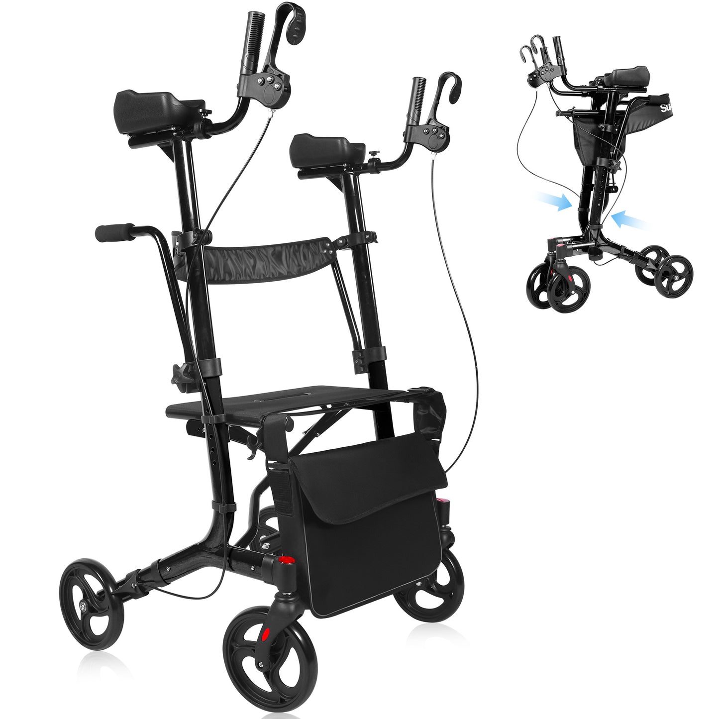Foldable Rollator Walker Seat For Seniors Adjustable Handles