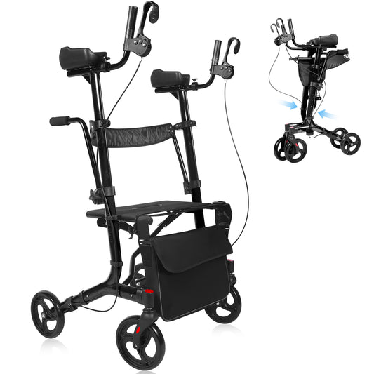 Foldable Rollator Walker Seat For Seniors Adjustable Handles