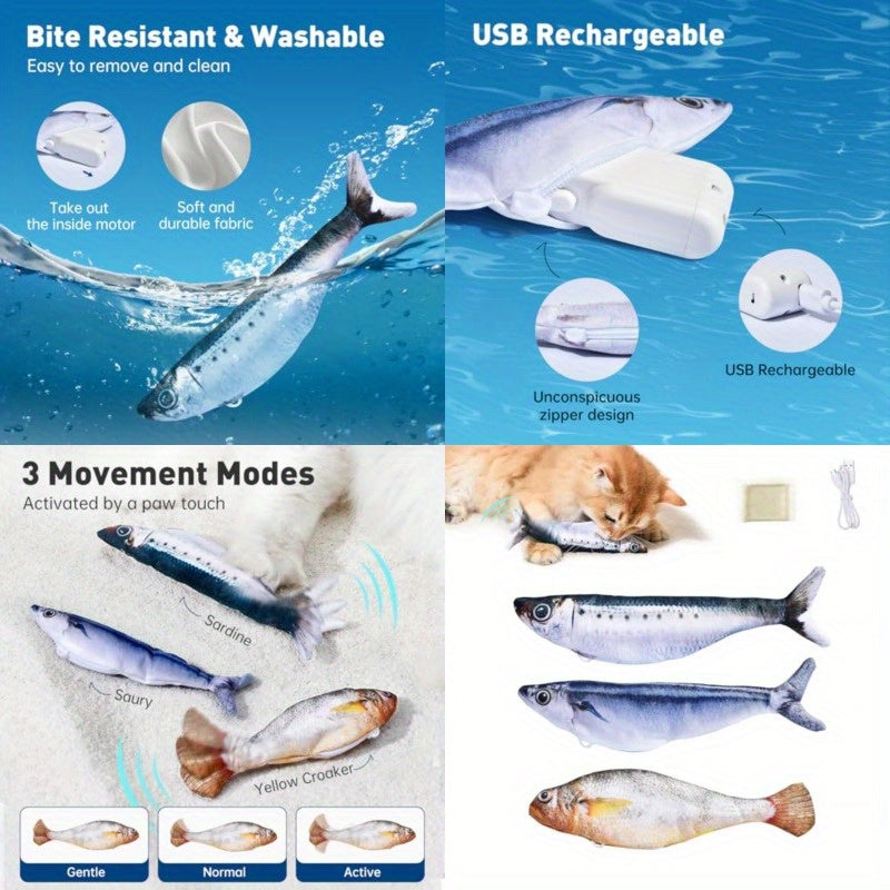 3 Pack Realistic Flopping Fish Cat Toys USB Rechargeable